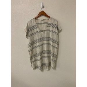 SAINT HELENA cotton blend white striped oversized lounge beach top size SM